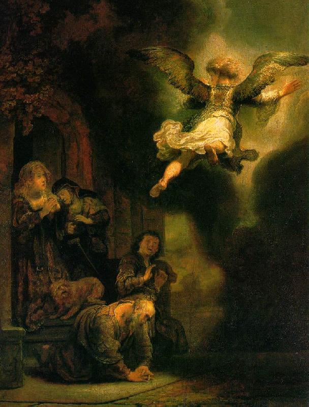 REMBRANDT Harmenszoon van Rijn The Archangel Leaving the Family of Tobias oil painting image